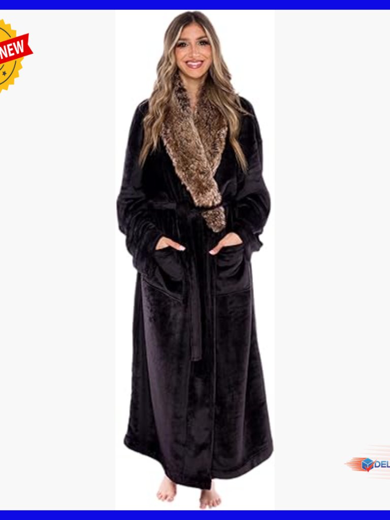 Plush Fleece Robe With Shawl Collar, Full Length, Pockets, Warm Lounge Wear